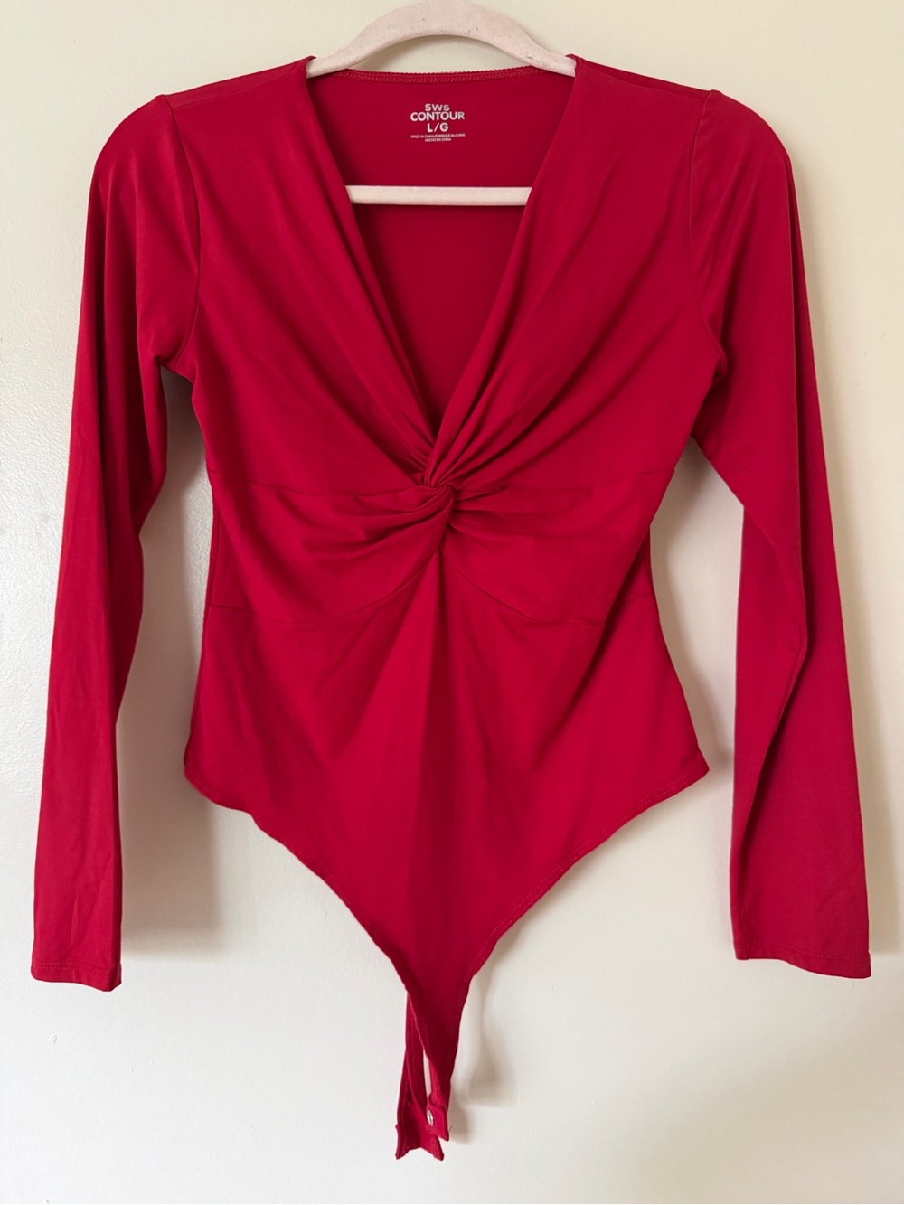 Red Twist-Front Long Sleeve Bodysuit